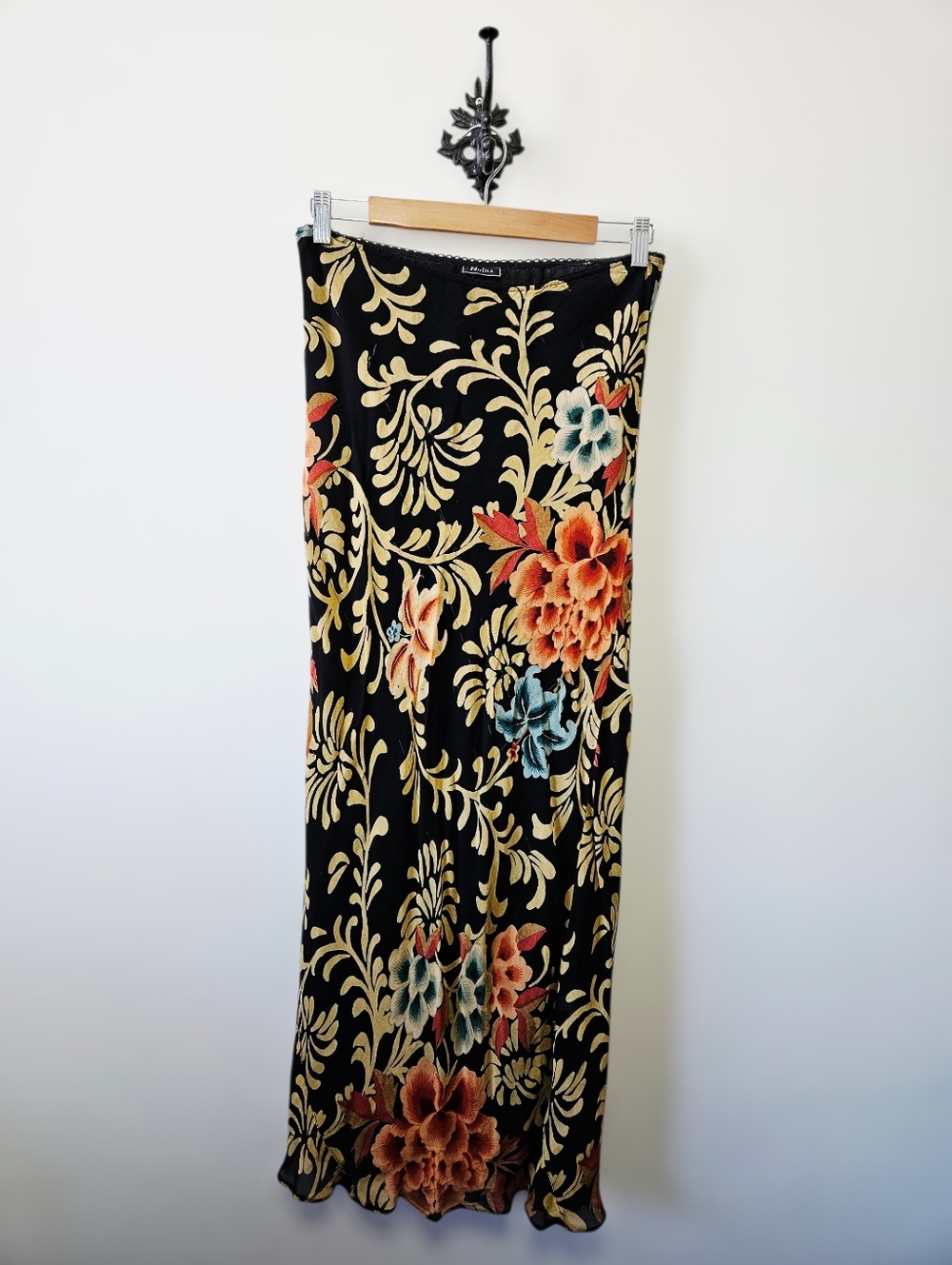 Vintage Y2K Nolita Floral Maxi Skirt Size L Ruffle Hem Sheer Overlay 90s - Picture 2 of 8